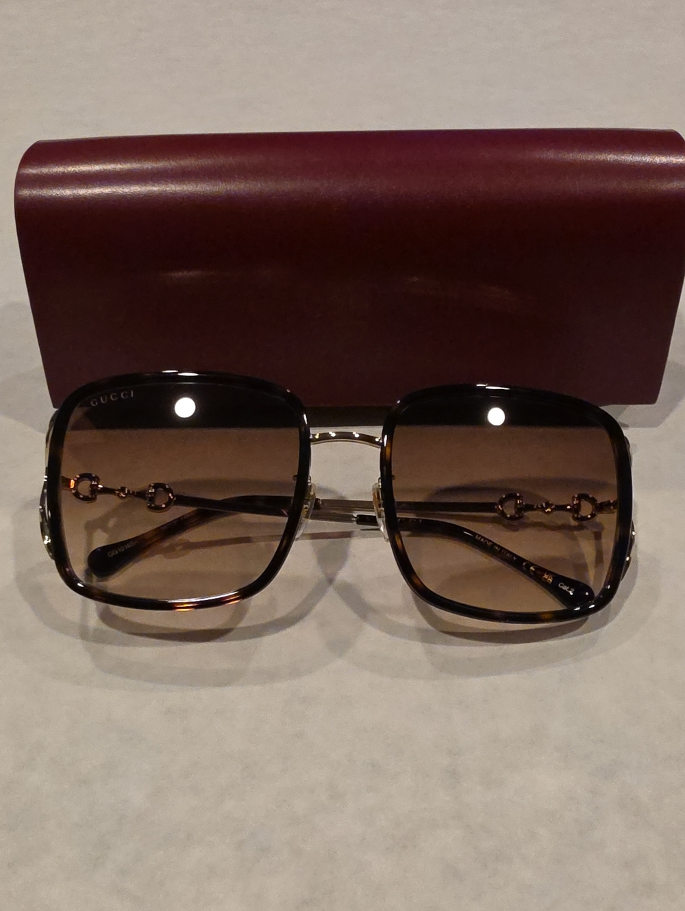 Gucci Tortoise Square Sunglasses with Brown Gradient Lenses